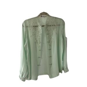 Vintage Chinese Satin Hand Embroidered Mint Green Women's Top
